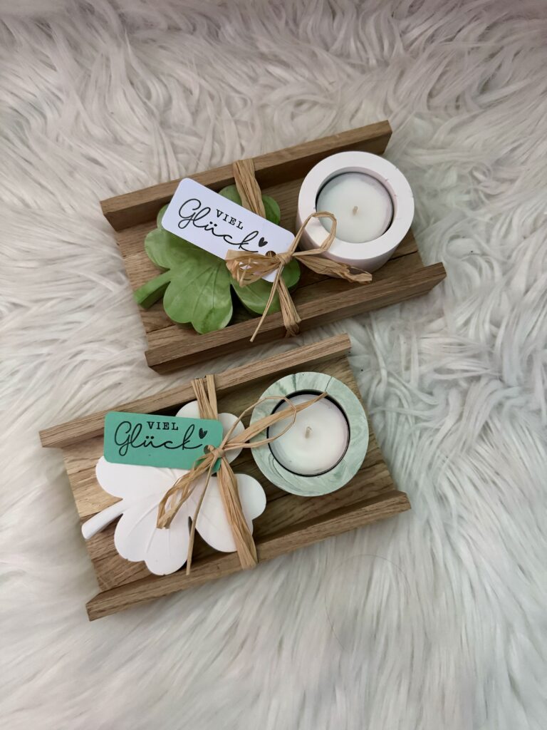 Kerzen Geschenkset Glücksklee klein